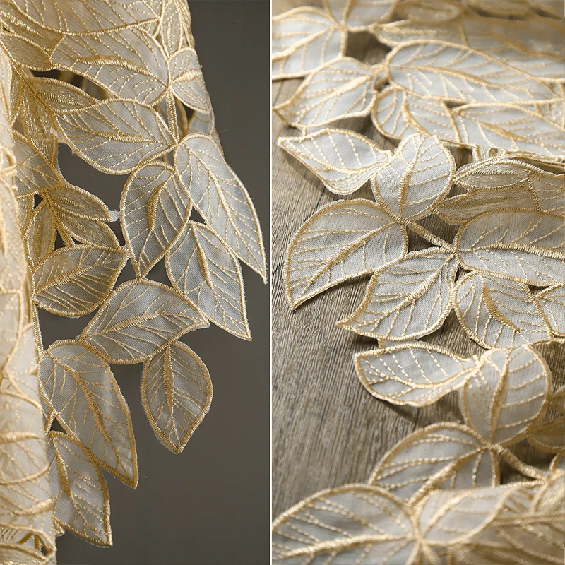 Irregular Simulated Leaf Embroidery Openwork Gauze Fabric Creative Designer Fabrics for High End Dress, Wedding Dresses 50x135cm