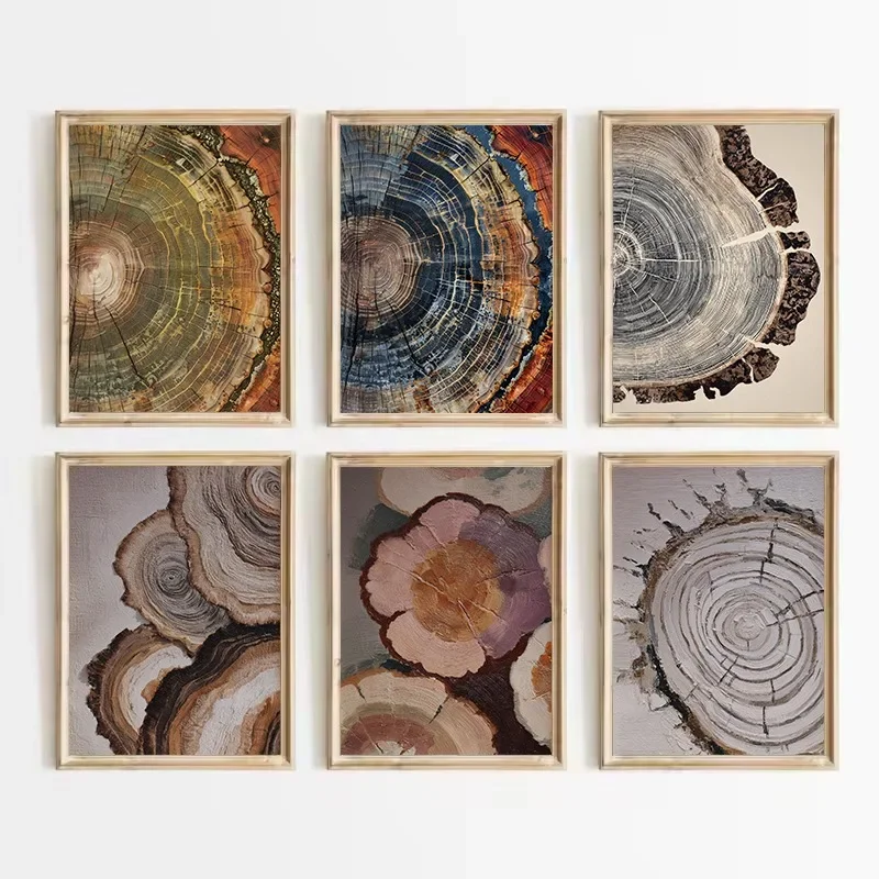 Retro Tree Rings Abstract Colorful Wood Grain Nature Aesthetic Poster Canvas Painting Wall Art Pictures Home Decor Gift