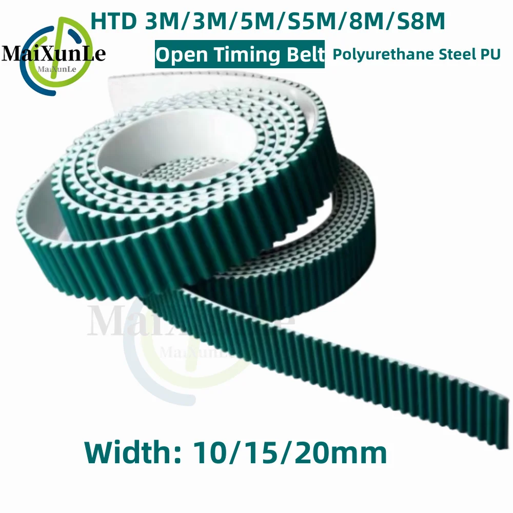 

HTD 3M/S3M/5M/S5M/8M/S8M Green Open Timing Belt Width 10/15/20mm Polyurethane Steel PU Synchronous Belt