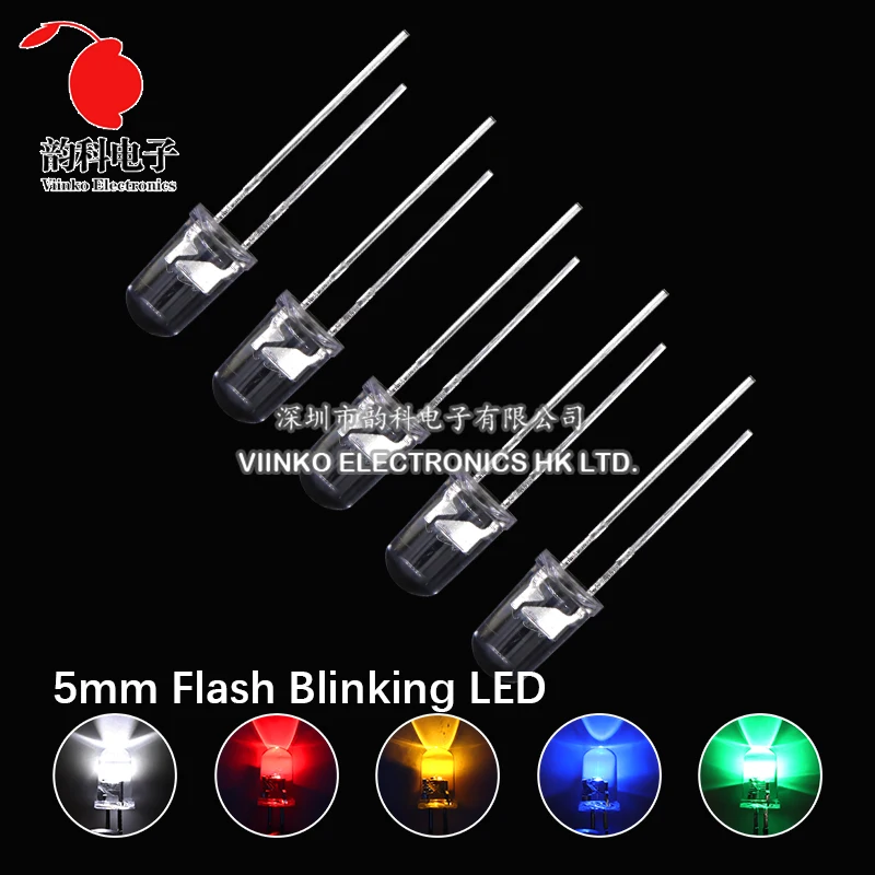 50pcs 5mm White Green Red Blue Yellow Light-Emitting-Diode Automatic Flashing LED Flash Control Blinking 5 mm LED Diode 1.5HZ