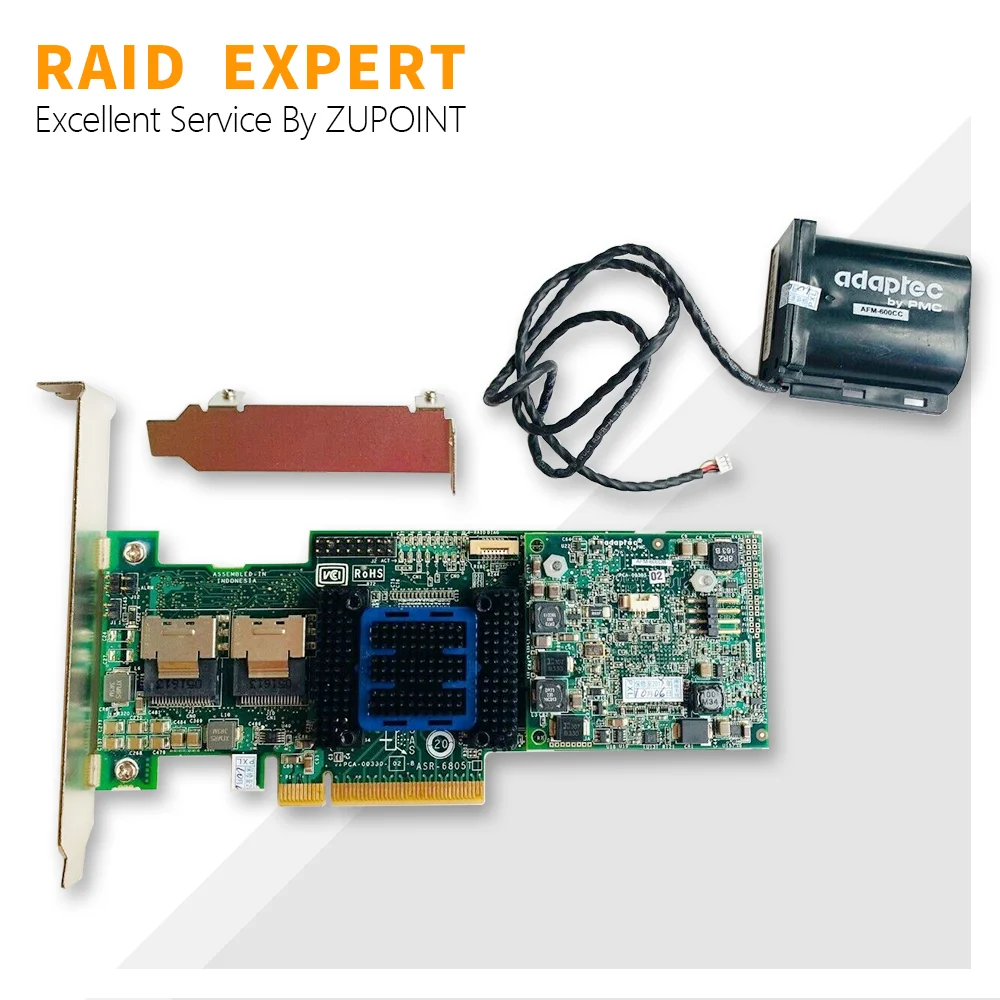 ZUPOINT Adaptec ASR-6805T RAID Controller Crad 512MB Cache 6Gbps SAS SATA PCI-E Expander Card + BBU