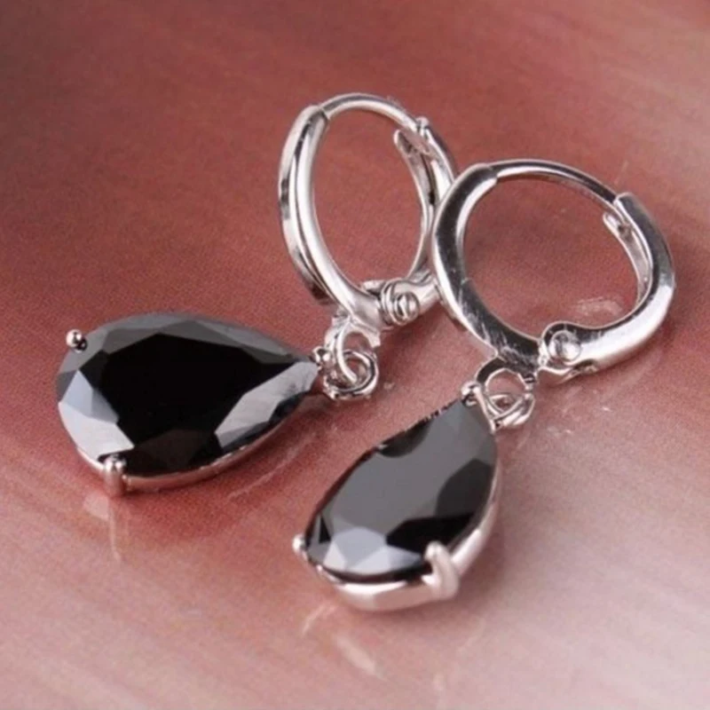 Fashion Water Drop Black Stone Earrings For Women Engagement Wedding Party Jewelry  Color Cut Zircon Drop Earrings