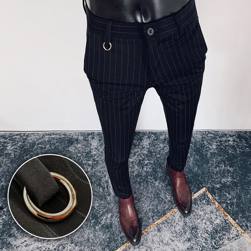 Classic Stripe Mens Dress Pant Formal Business Office Social Trousers High Quality Men Korean Slim Fit Formal Party Suit Pants
