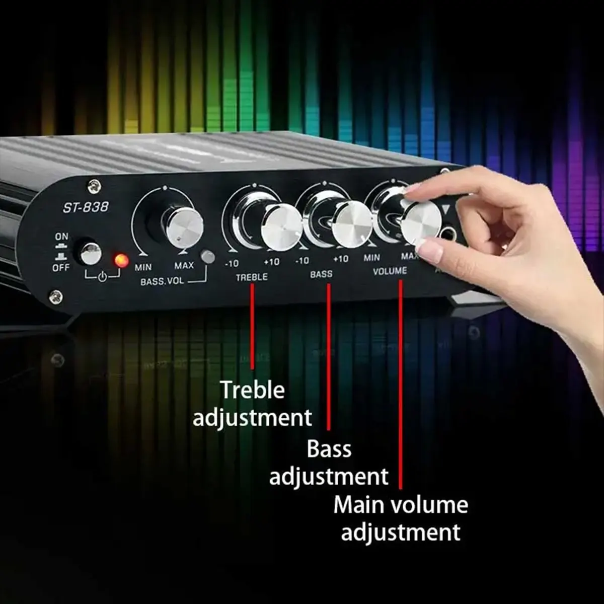 A10I Mini Digital Power Audio Car Amplifier Blue Light Stereo Audio Amplifier for Home Theater Club Party Music 200W X2(B)