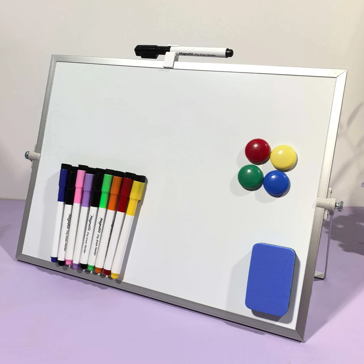 Obrázek 5: Oboustranný  suchý erase whiteboard sada s 10uo fixy, mazací guma & magnety pro domácí & úřad