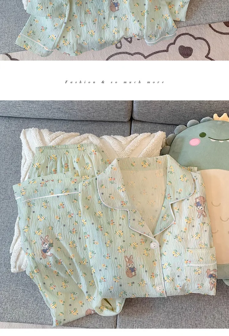 Frühling und Herbst Neue Damen Frische Floral Bunny Langarm Pyjamas Mädchen Studenten Faltig Tuch Nische Freizeit Pyjamas Homewea – Detail 10