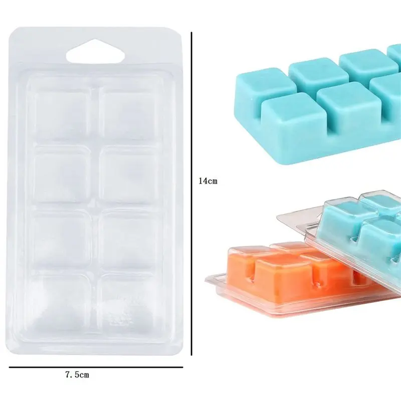 T21C Wax Melt Containers-8 Cavity Clear Empty Plastic Wax Melt Molds-50 Packs Cubes Clamshells For Tarts Wax Melts