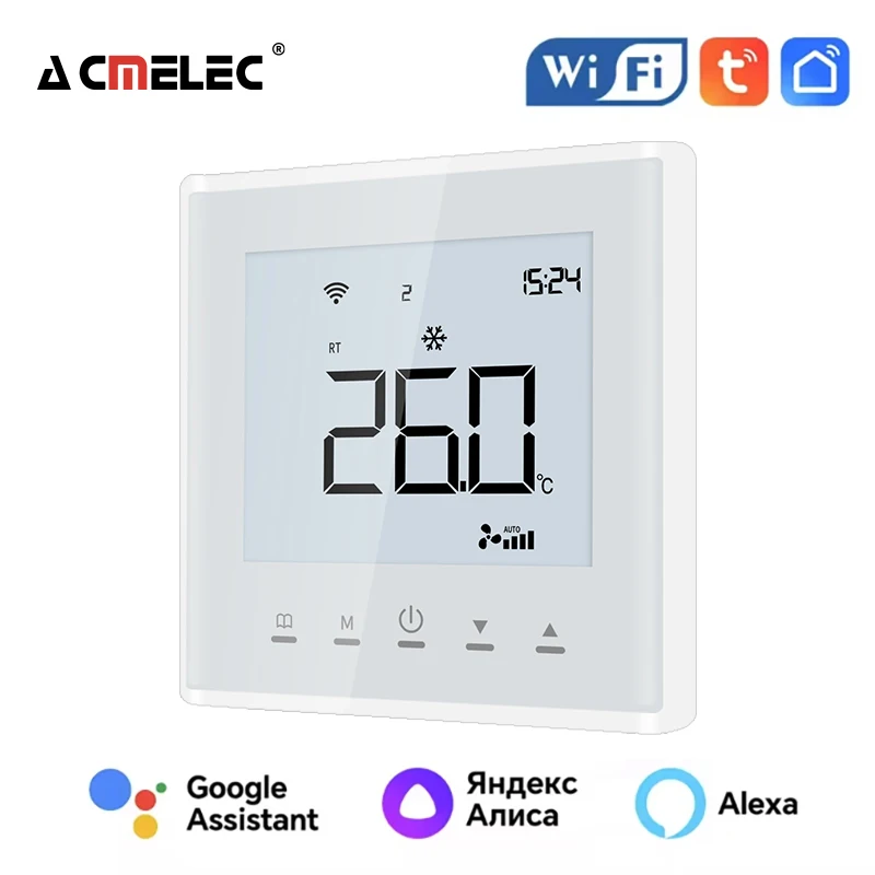 TUYA Smart Thermostat Wifi for Central Air Conditioner 2&4 Pipe Heating and Cooling Temperature 3 Speed Fan Wireless Controller