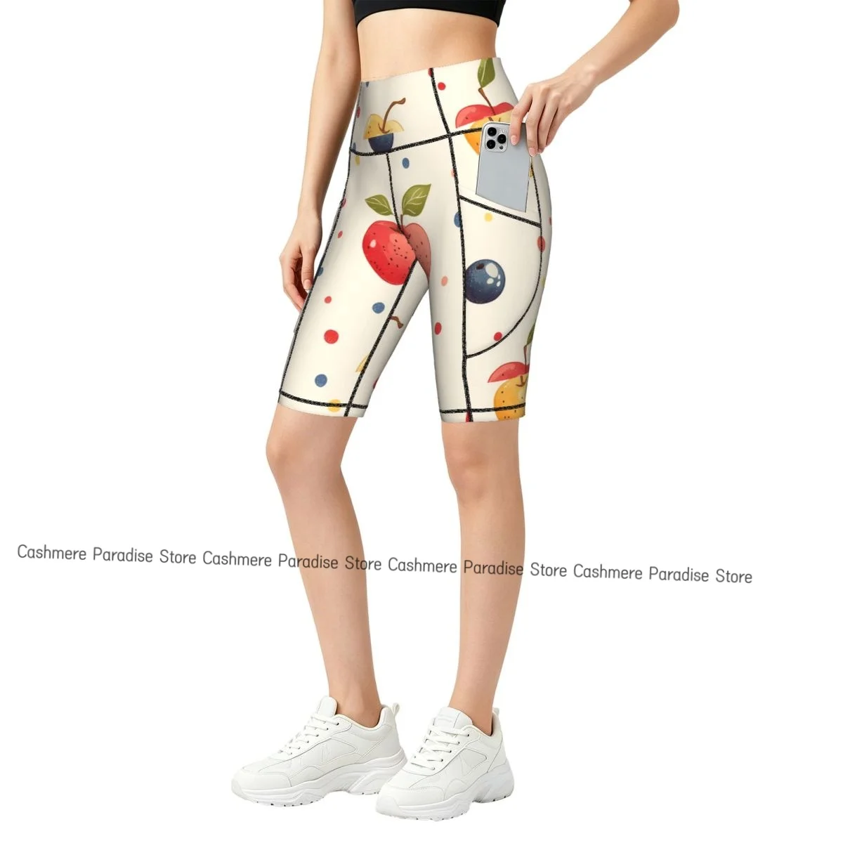 Double Pocket Sports Shorts Women Elastic Slim   Fruit Cute Food Shorts Gym Exercise Running High Waist Yoga Fitness Shorts