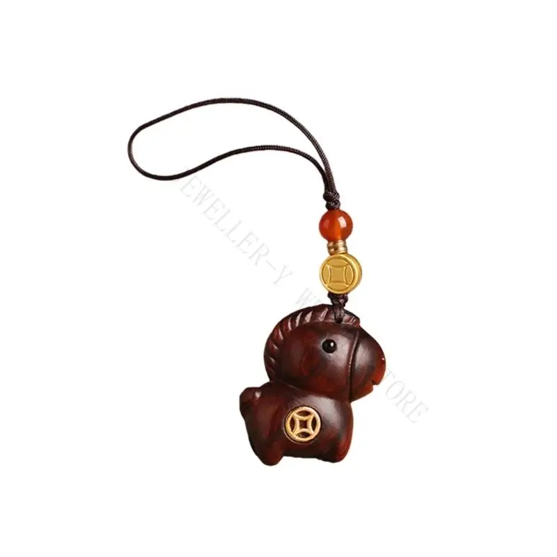 R7UF Exquisite Crafted Wooden Horse Zodiacal Keychain For Car Keys And Phone Accessories Symbolizing Courage And