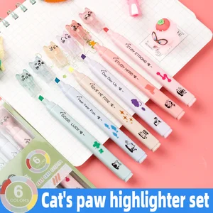 6 PCS/PACK KAWAII 고양이 발톱 파스텔 컬러 하이 라이터 그리기 아트 마커 형광성 펜 선물 문구 귀여운 학교 용품 10 최고의 판매 미니 하이 라이터 -110