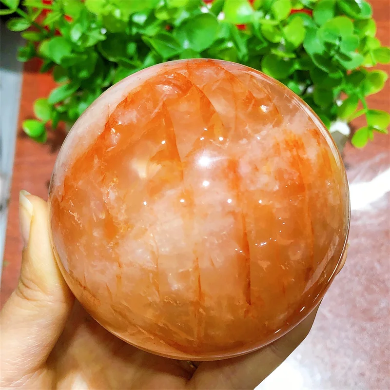 7.5CM Natural Yellow Fire Quartz Hematoid Sphere Reiki Healing Room Decor Crystal Souvenirs Stone Craft 1PCS