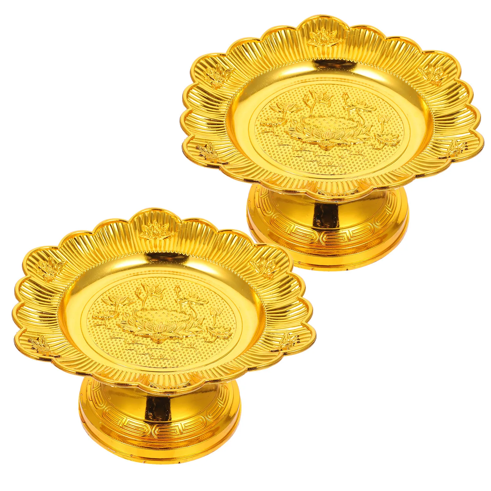 2Pcs Temple-Ready Lotus Flower Fruit Serving Platter Buddha Tribute Tray for Offerings Buns Nuts Beans Flowers Dessert Stand