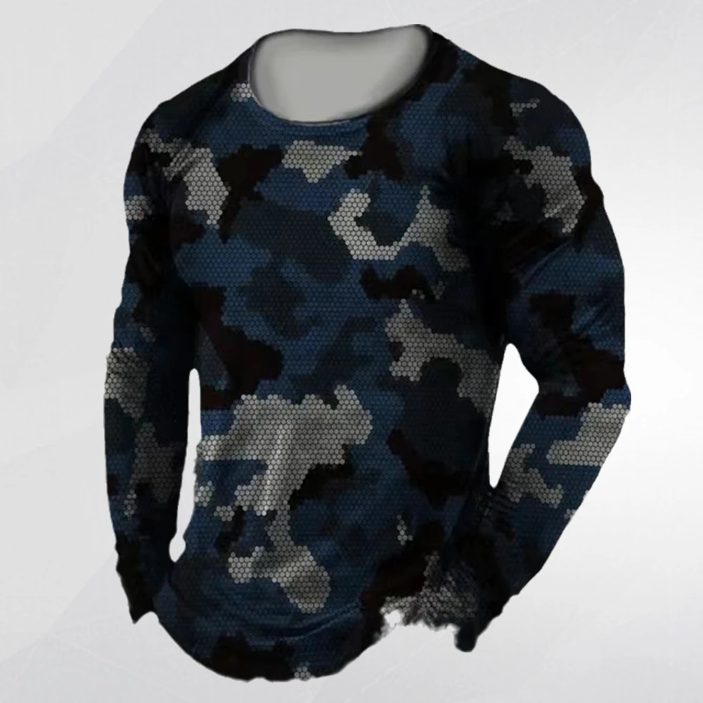 Men's Top Long Sleeve T-shirt 3D Printed Camo Pattern Casual Loose Pullover Top Plus Size