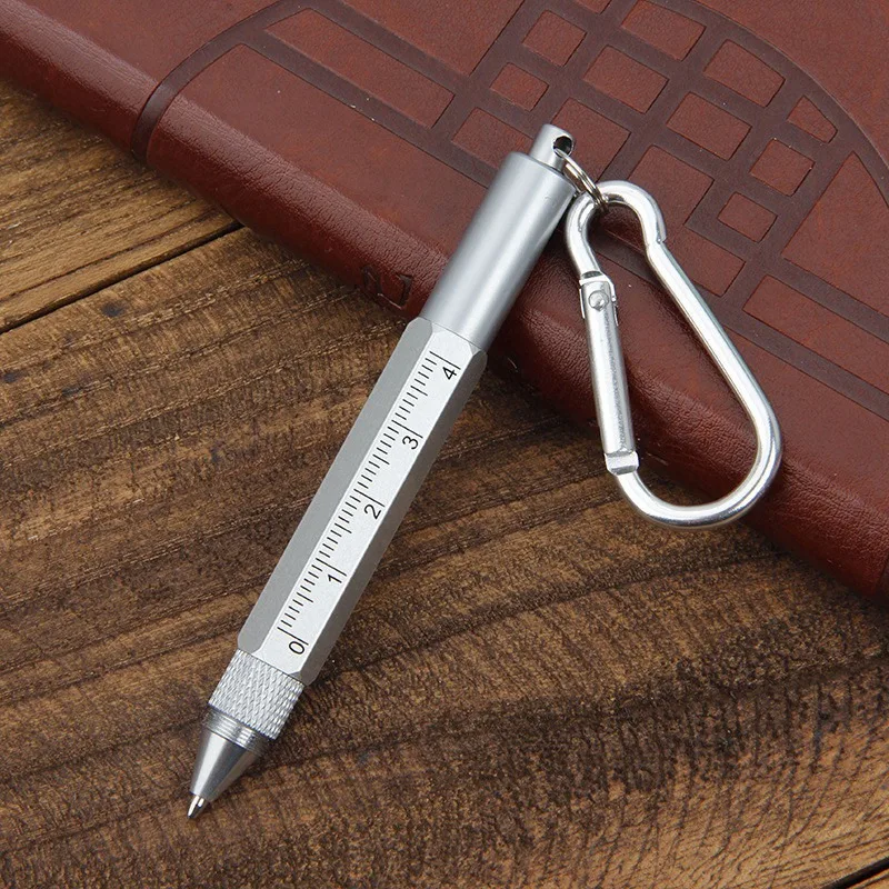 6 in 1 Multi Tool Tech Tool Pen Keyring Screwdriver Pen with Ruler Two-Head Ballpoint Pen Refills Metal Tool