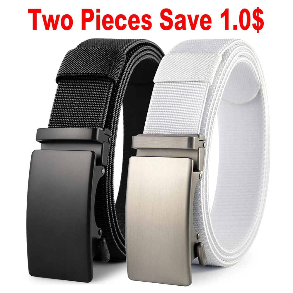 New Golf Sports Elastic Belt Metal Automatic Buckle Tough Stretch Nylon Men's Military Tactical Belt 115-150CM Big Size Belts