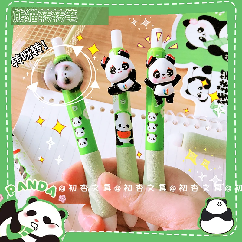 2pcs Panda Soft Spin Gel Pen Set 0.5mm Black Color Ink for Writing Office School Stationery Supplies