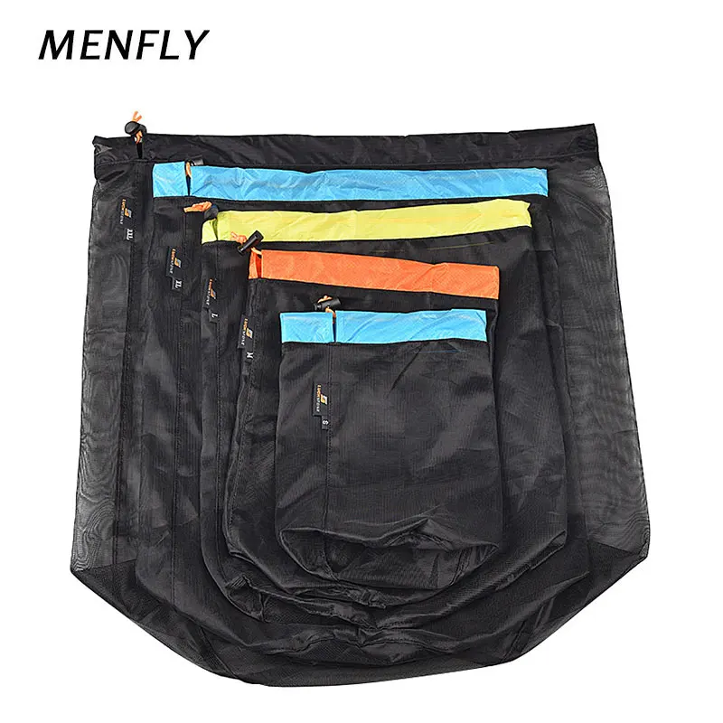 

MENFLY Mesh Storage Bag Lightly Organize Sack Camping Hiking Compression Bags Travel Accessories Polyester Drawstring Pocket