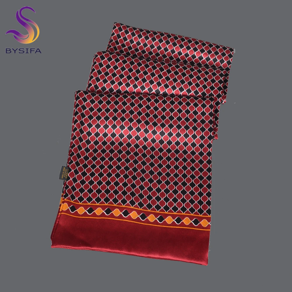 [BYSIFA] New Male Silk Scarf Fashion Fall Winter 100% Pure Silk Men Long Scarves Accessories Spring Warmer Scarf Cravat160*26cm