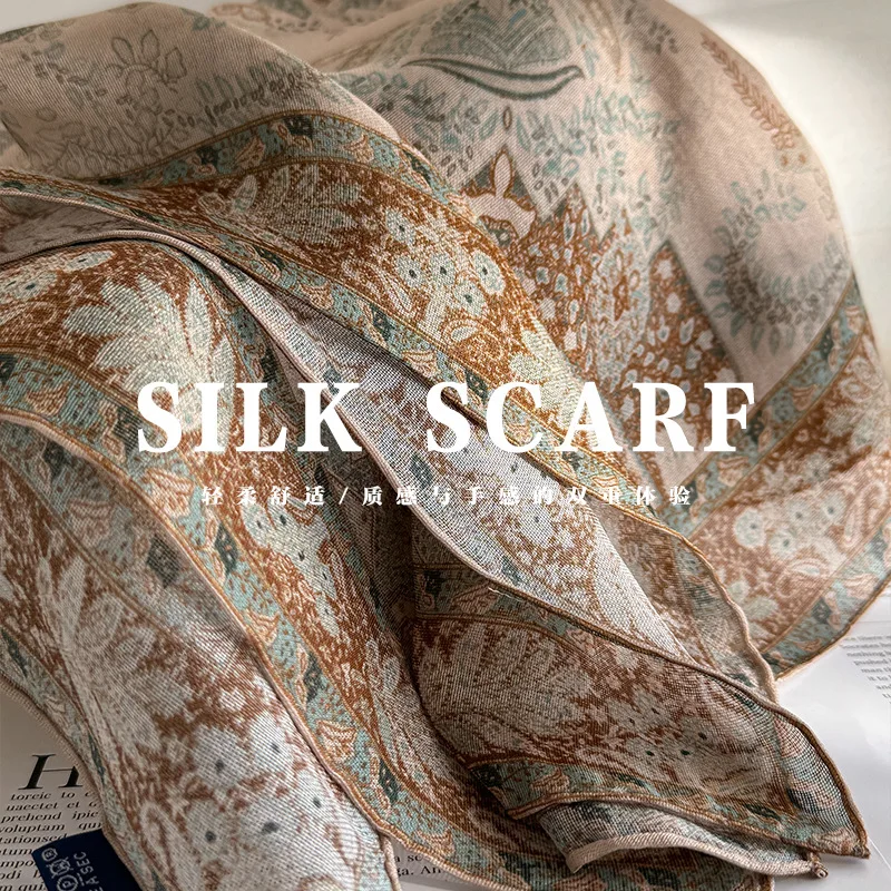 Silk Scarf Summer Garden Series Sheer Floral Pattern Elegant Soft Versatile Wrap Neck Scarf for Women Casual Vacation