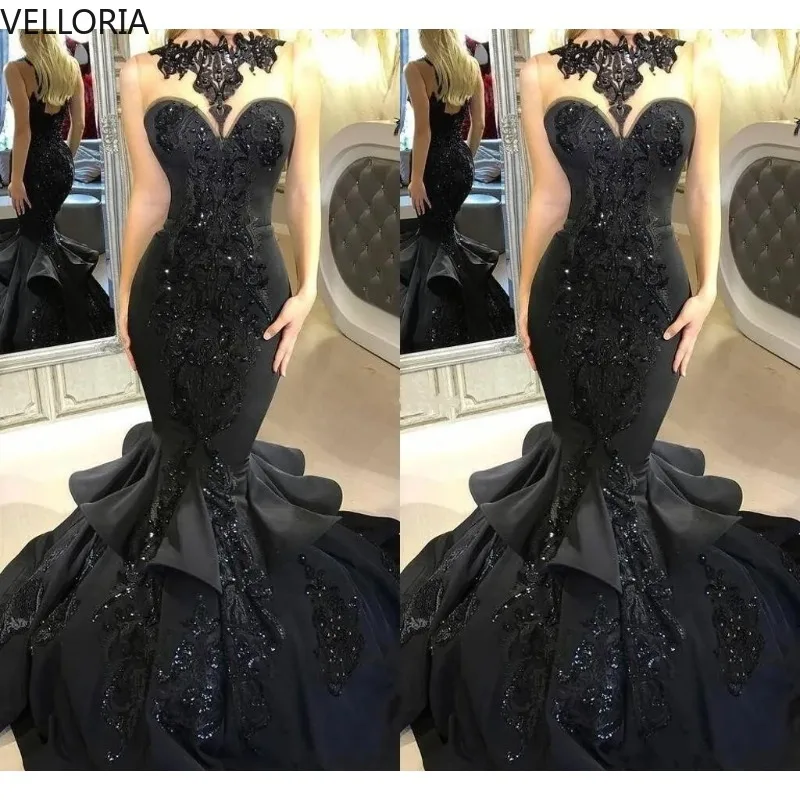 

Black Lace Women's Evening Dress Sexy Sweetheart Mermaid Party Dress Luxury Beaded Dress Ball Gown Vestdos De Fiesta Customized