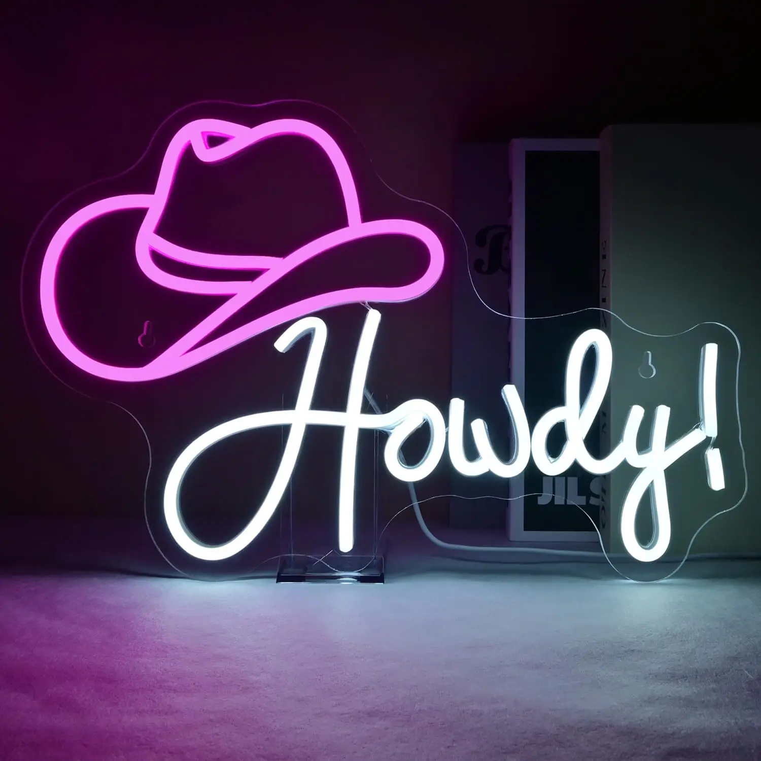 

Howdy Cowboy Hat Neon Sign Pink Led Preppy Girls For Wall Decor Dimmable Light Up Sign Bar Beer Bedroom Living Room Beauty Girls