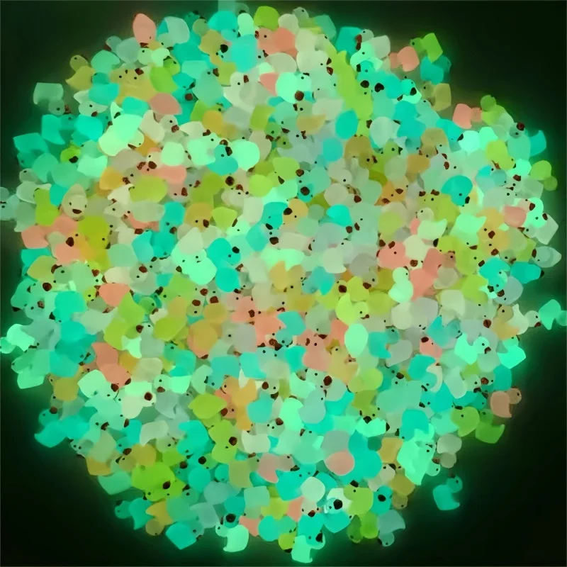 100 Stücke 1,8 CM Mini Fluoreszenz Regenbogen Ente Spielzeug Nette Gelbe Enten Glow In The Dark DIY Handwerk Micro Landschaft Dekoration Spielzeug