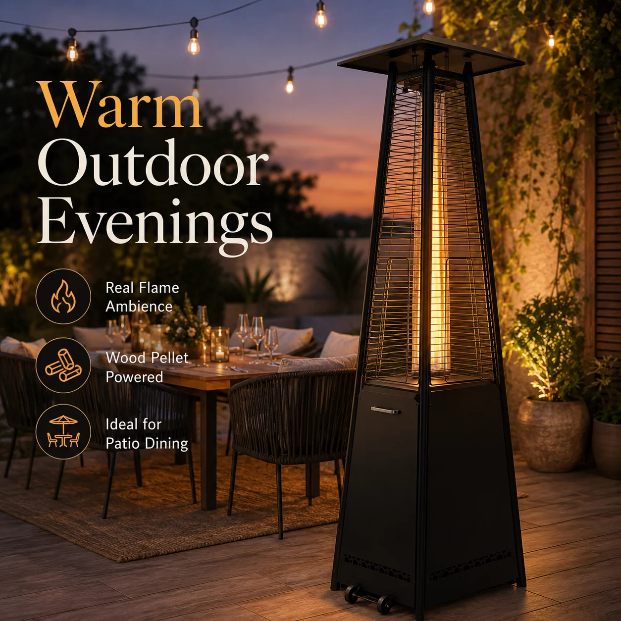 Durable Non Electric Pellet Patio Heater Steel Freestanding Smokeless Outdoor Heater Stove for Garden and Camping