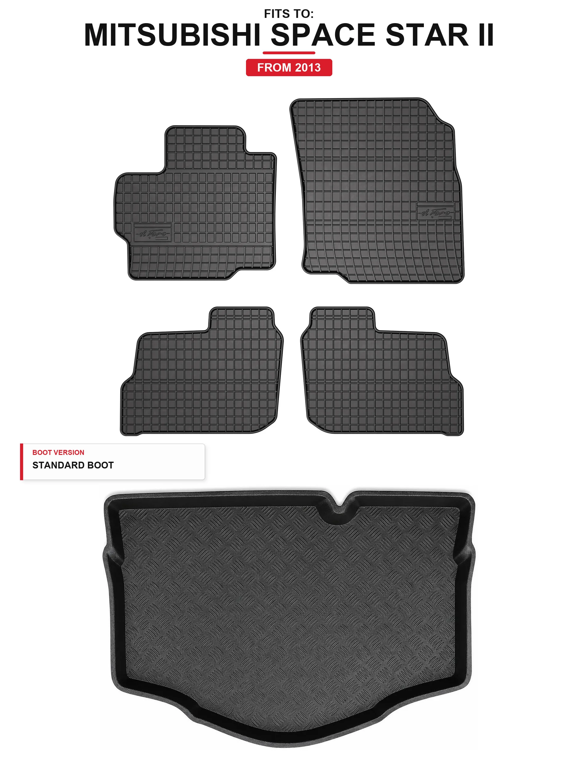 Rubbermatten + kofferbakmat voor: Mitsubishi Space Star II 2013- 5 El.