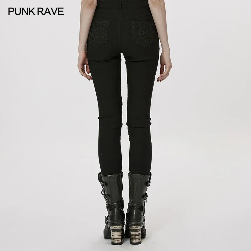 PUNK RAVE Women\'s Gothic Hollow-out Eyelet Webbing Leggings Punk Personality Handsome Sexy Girl Tights Pants Spring/autumn