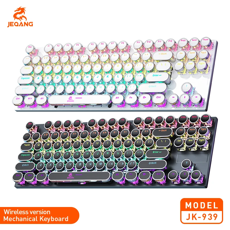 JEQANG JK-939 لوحة المفاتيح الميكانيكية السلكية الخلفية ABS لونين حقن صب تعليق غطاء مفتاح لوحة المفاتيح