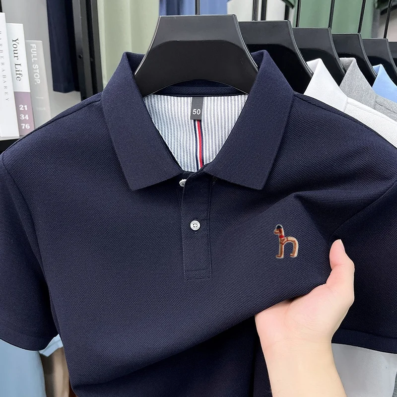 High Quality Men's Summer Short-Sleeved Pure Cotton Polo Shirt Collar Embroidered Hem Split T-Shirt Casual Business Men Clothing