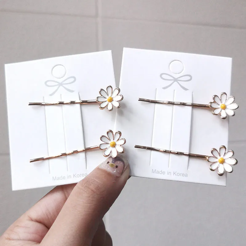 1/2pcs Korean Simple Daisy Side Clip Sweet Girls Bangs Clip Hairpin Back Head Flower Hairclip Fashion Styling Headwear Headdress