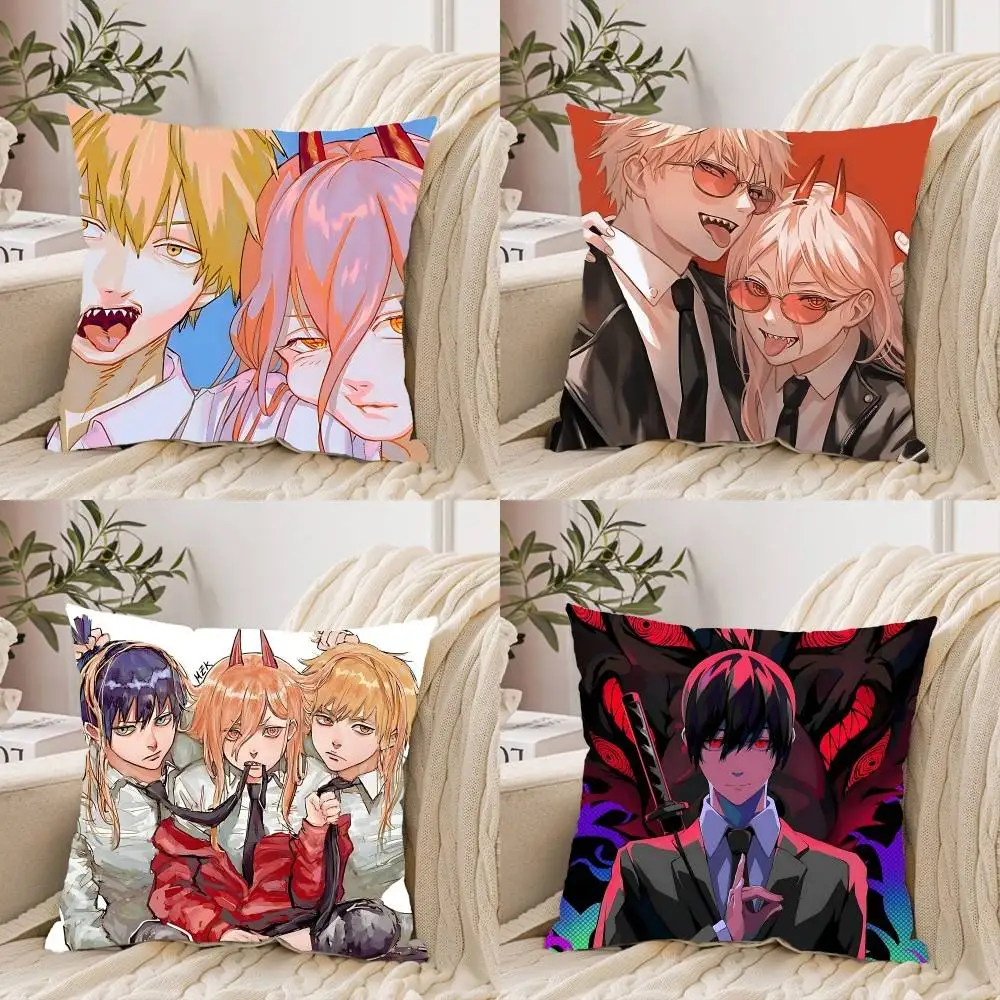 

Cute C-Chainsaw-Man Kawaii Pillow Case Throw Pillow Cover Nordic Vintage Style Cushion Covers Home Living Room Sofa Couch Seat