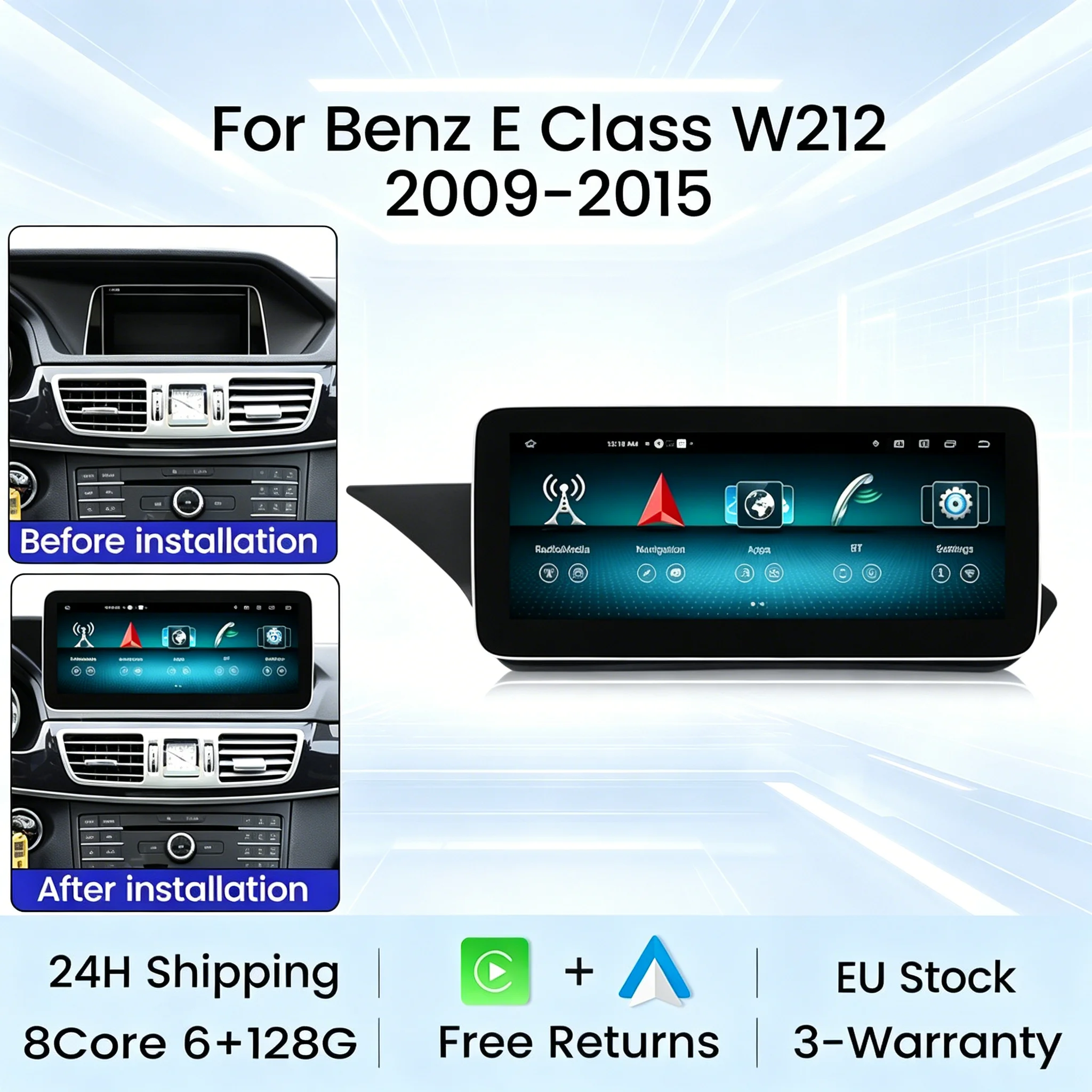 Image of EU-Lagerbestand: Kabelloses CarPlay Android Auto Autoradio Multimedia-Player für Mercedes-Benz E-Klasse W212 E200 E230 E260 2009-2015 mit 4G WLAN GPS-Navigation Audio-Headunit DSP Intelligentes