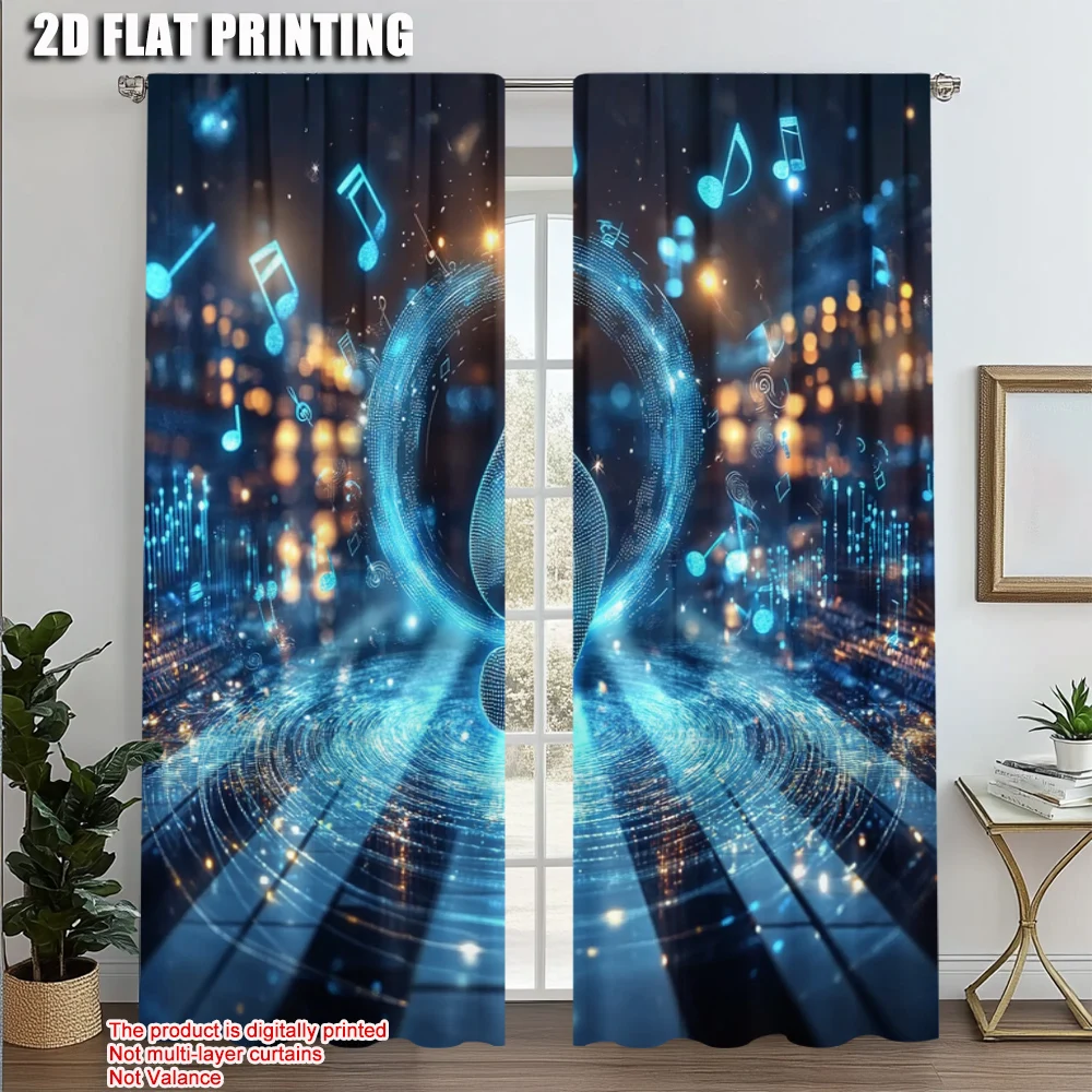 

2pcs, Window Curtain 2D plane printing melody Durable Polyester (without rod) Decorations Outdoor for Living Room, Bedroom,