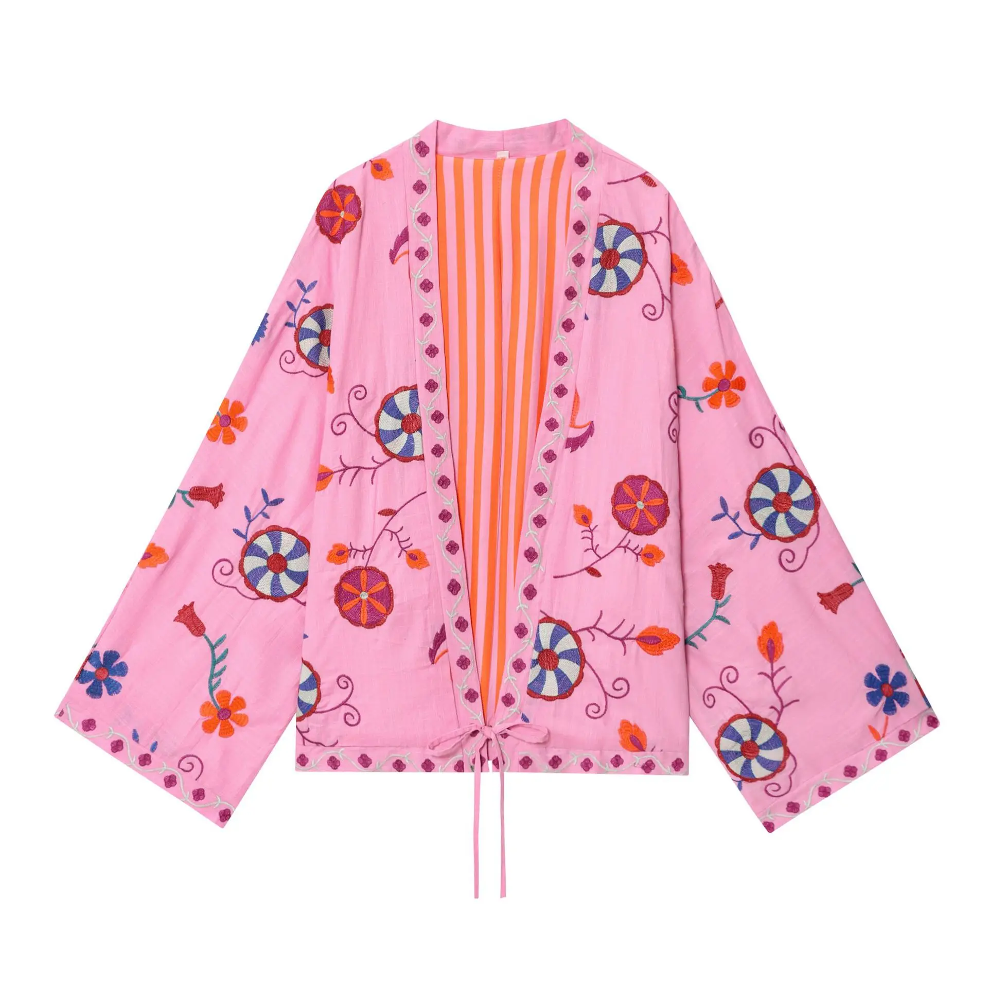 

European and American style new Japanese casual style loose and comfortable contrasting embroidered printed strap jacket