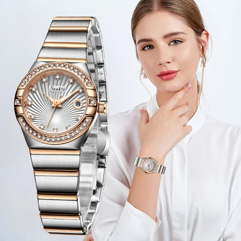 Sunkta Woman Watch LIGE Fashion Luxury Elegant Retro Diamond Simple Stainless Waterproof Casual Calendar Quartz Women's Watches