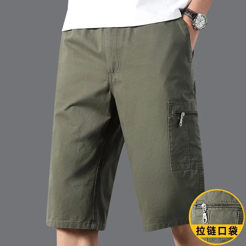 Men\'s Cropped Cargo Shorts Oversized Below Knee Shorts Sports Short Pants Streetwear Hip Hop Straight Loose Pants