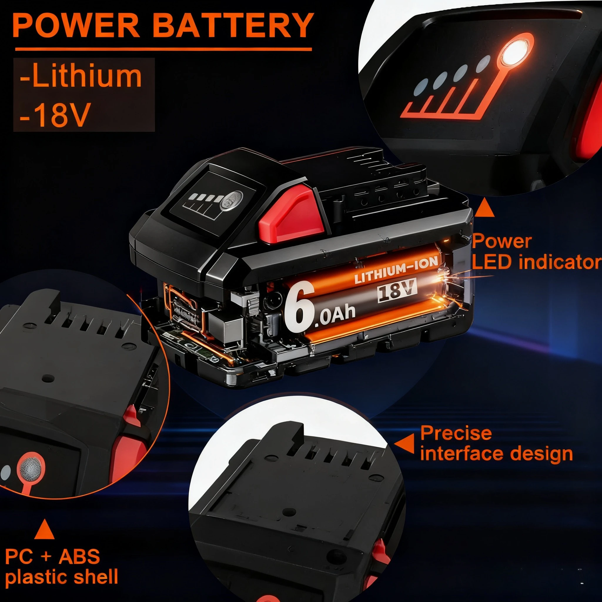 Originální baterie pro Milwaukee M18 6000mAh, nabíječka, BR, XC, 18V, 12000mAh M18B5, 48-11-1860, vestavěná baterie 21700 - náhled 3