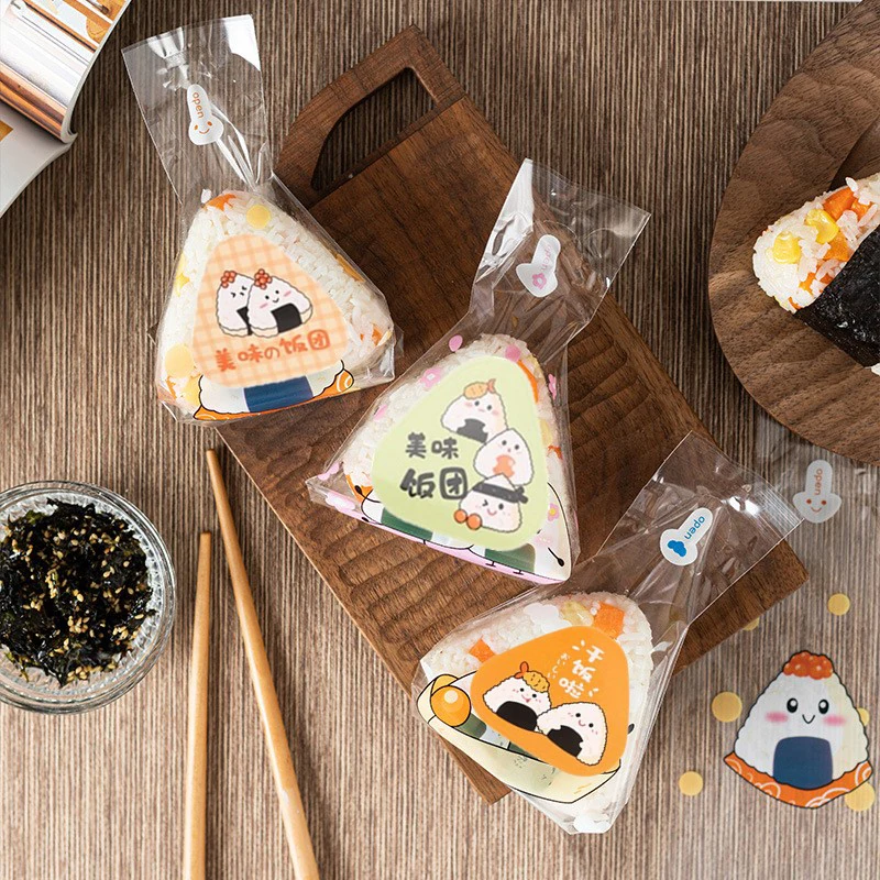 

50/100/150 шт., подарочная сумка для суши с морскими водорослями, мультяшный треугольный рисовый шарик, упаковочная сумка, наклейки, японское приготовление пищи, аксессуары для бенто