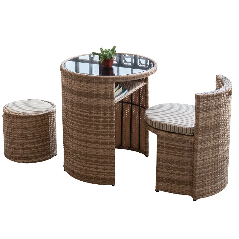 

Balcony leisure table and chair combination rattan chair three-piece set, tea table small household imitation rattan chair