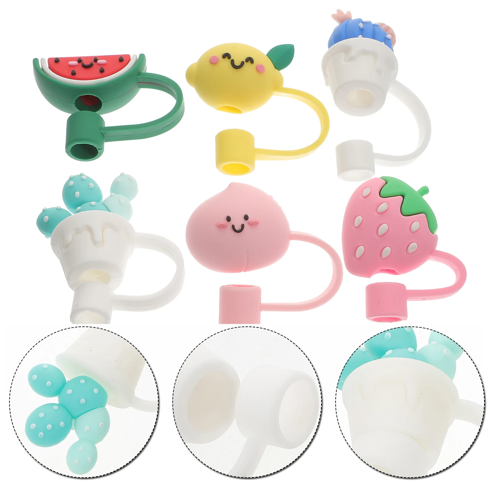 

6 Pcs Straw Dust Cap Protector Cover Silica Gel Cute Silicone Tips Plugs Fruit Design Lightweight Portable Storage Decorative