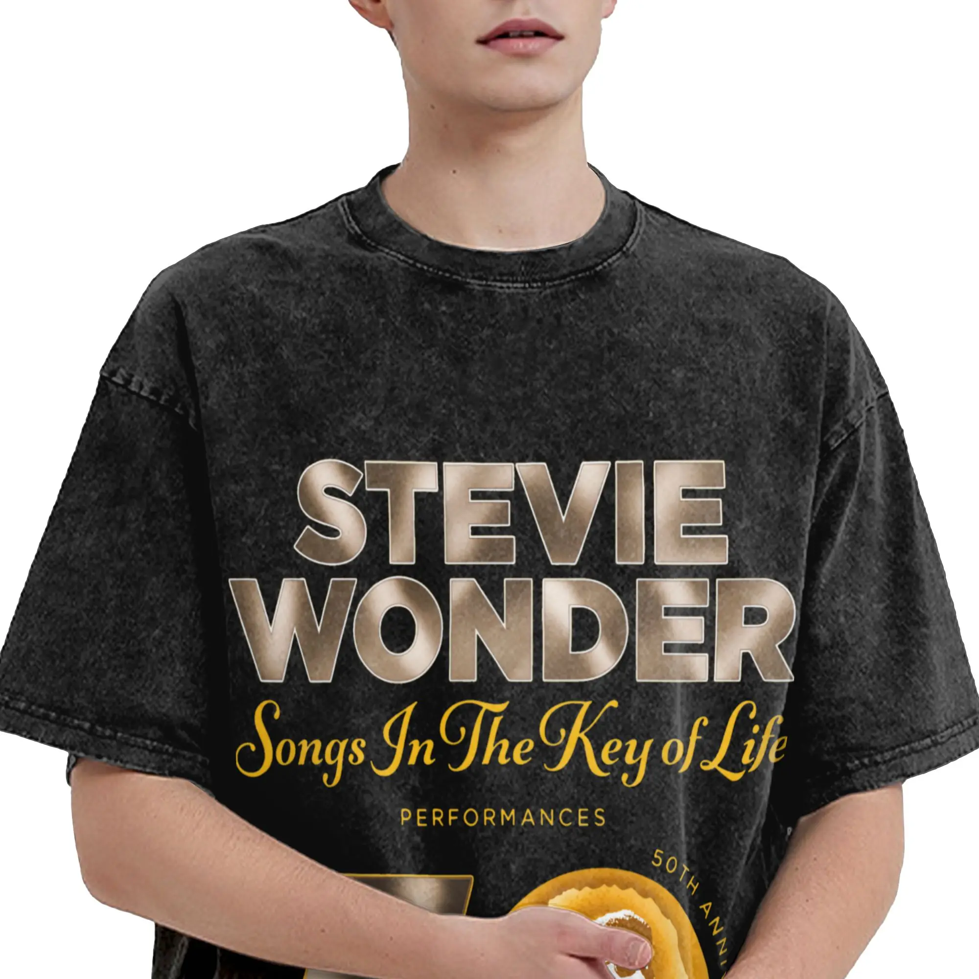 Harajuku Washed Shirts Stevie Wonder Songs in The Key of Life 50th Anniversary Tour  Outfit Cool T-Shirts Oversize  Streetwear