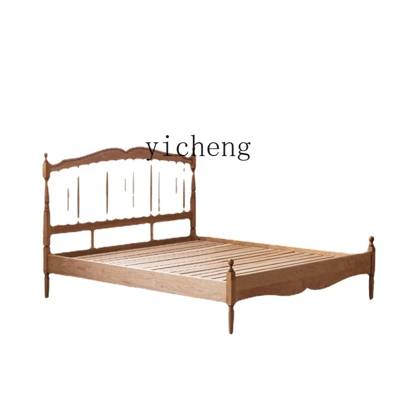 Zws Windsor Bed Retro Solid Wood Bed Nordic and Japanese Style Cherrywood Double Bed