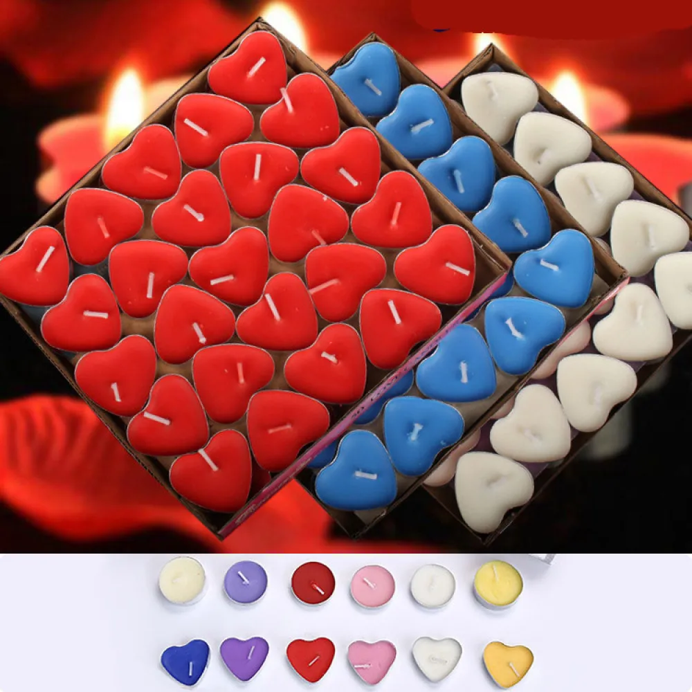 Decorative Paraffin Tea Candles Heart And Round Shape For Hotel Catering Tabletop Ornament Romantic Event Party Supplies Set