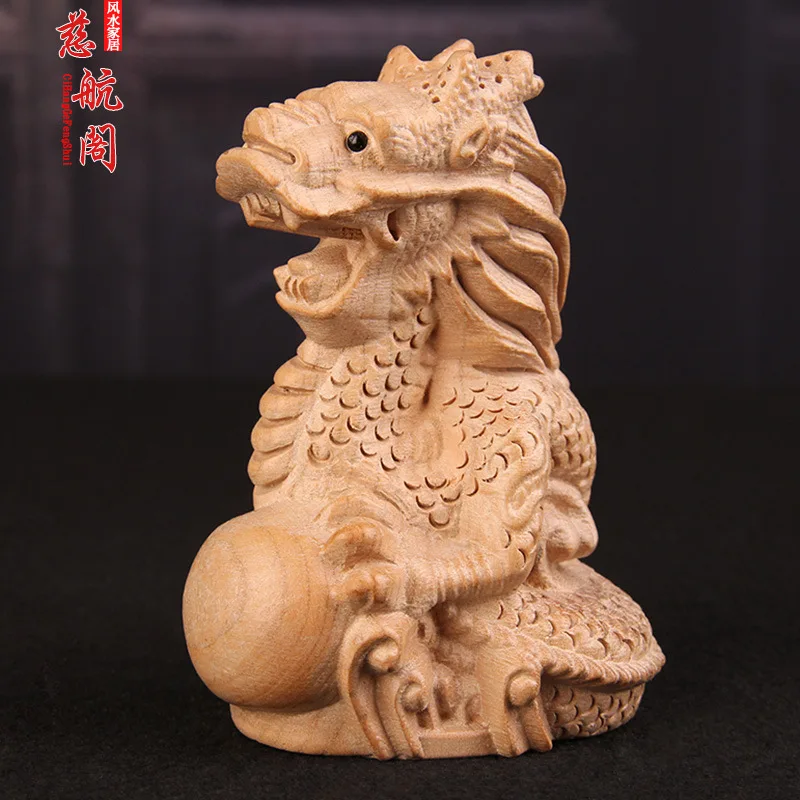 Zodiac Dragon Dragon Ornaments Feicheng Peach Wood Hand Carved Zodiac Dragon Mascot Opening gifts