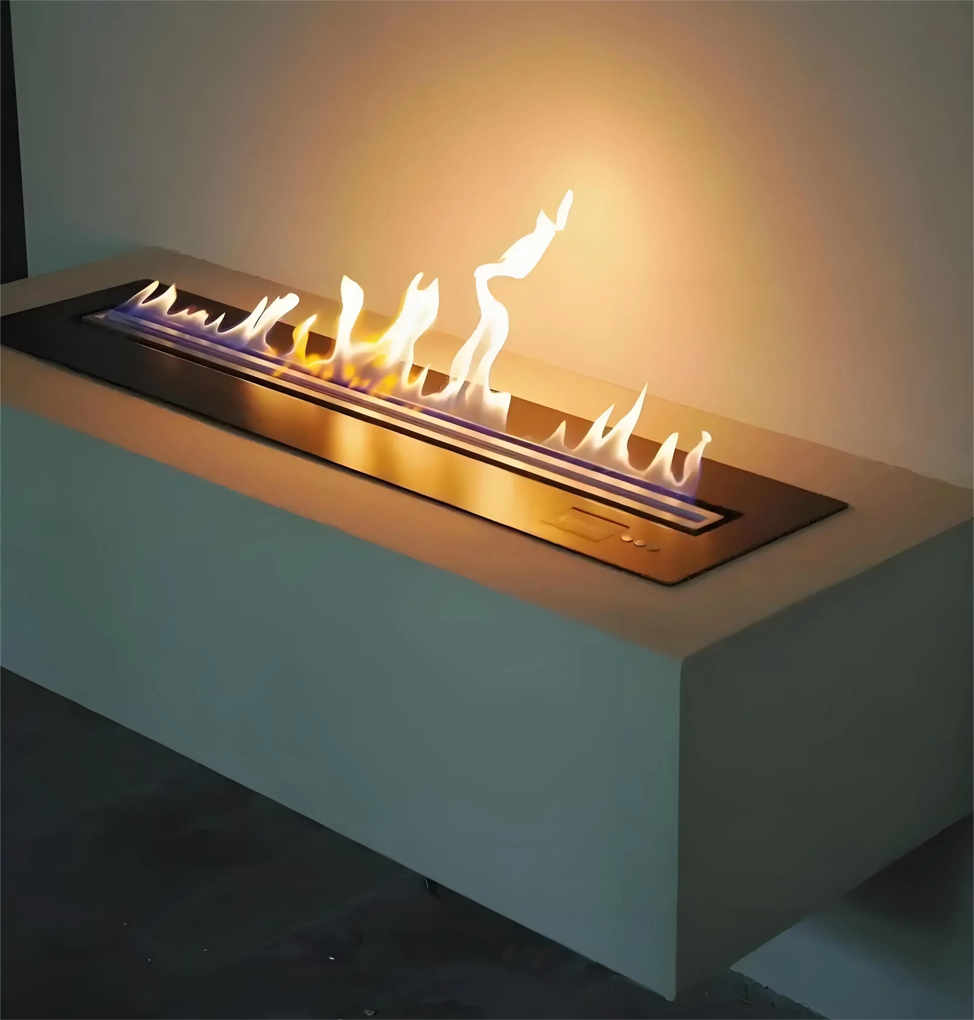 Modern Intelligent Linear Electric Fireplace Remote Control Stainless Steel Silver Black Finish Indoor Use Wifi Enabled Bio