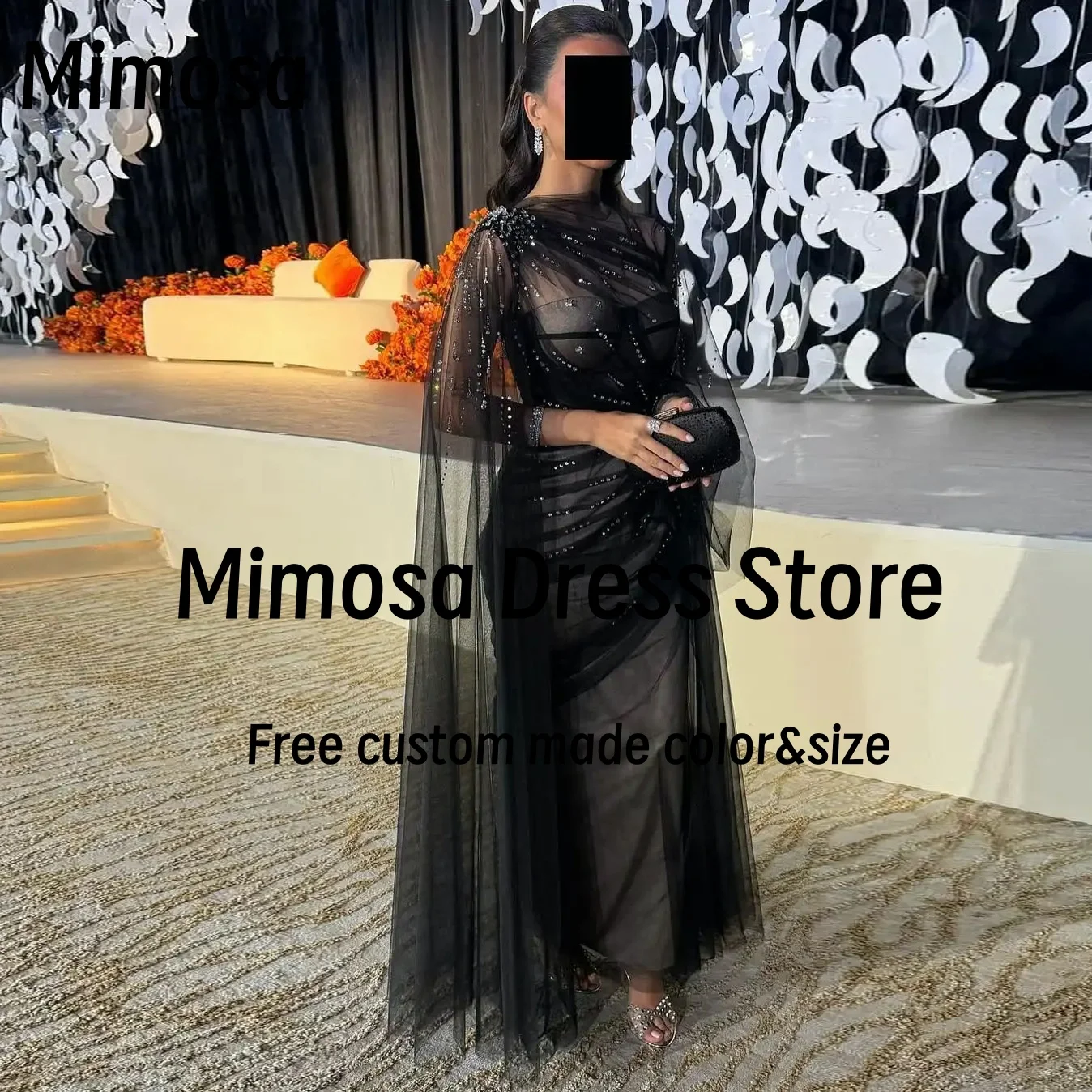 Mimosa Saudi Arabia Women's Prom Dresses Handmade Beaded Vestidos De Fiesta Ruched Tulle Special Evening Party Gowns Customized