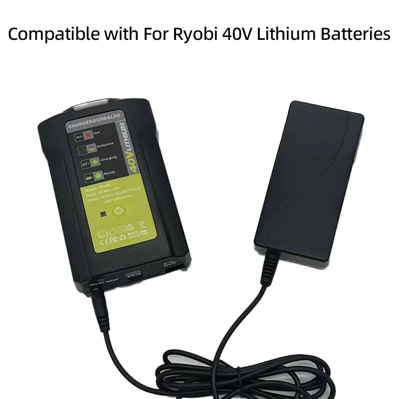 For Ryobi Power Adapters Chargers  Work Lights Converts 36–40V  Li-ion Battery To USB Type-C 5V 2.1A Includes LED indicator